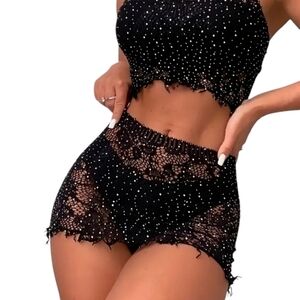 Swimwear‎ Rhinestone Cover Up, Halter Backless Top & Stretchy Skirt 2 Pie…